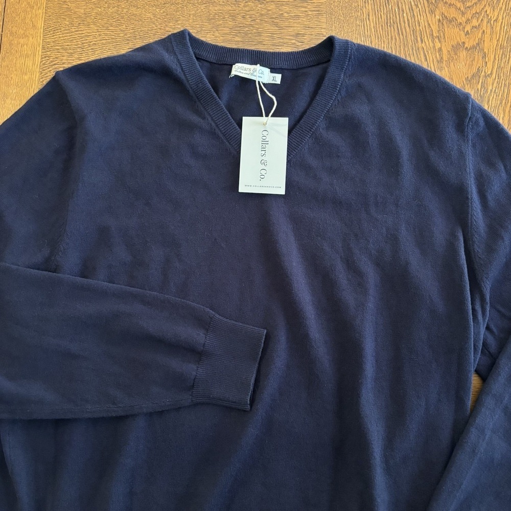 Collars And Co Luxury Cashmere Cotton Sweater Mens XL V Neck Pullover NWT New